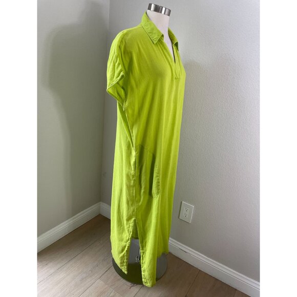 Tahari Womens XL Lime Green Linen Rayon Midi Dress Short Sleeve Pockets Casual - Picture 2 of 10